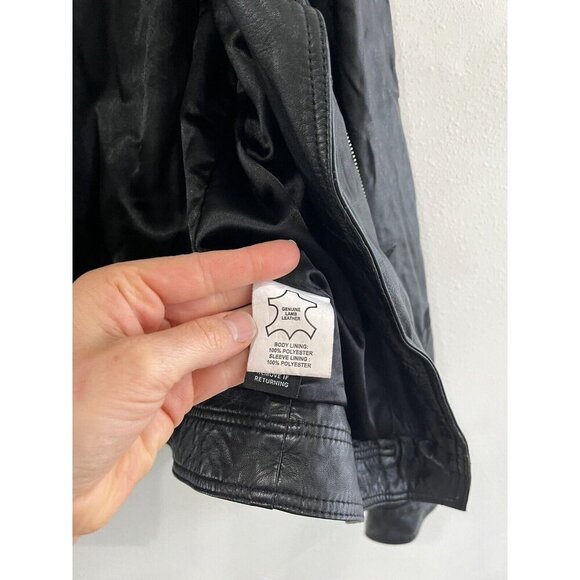 SAMANTHA SIPOS Black Ribbed 100% Leather Biker Cropped Jacket Extra Small AS IS - Picture 7 of 7